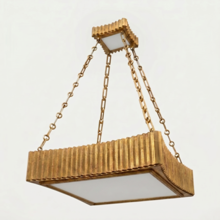 Fluted Rectangular Water Gilded Wood Pendant Light