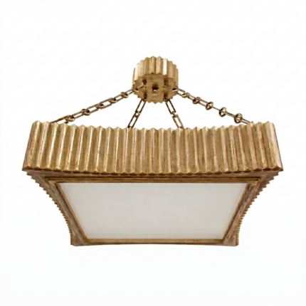 Water Gilded Fluted Wood Square Pendant Fixture