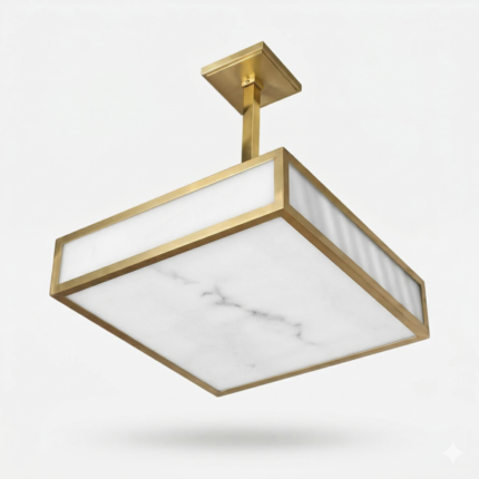 Luxury Square Brass Flush Mount with Alabaster Panels